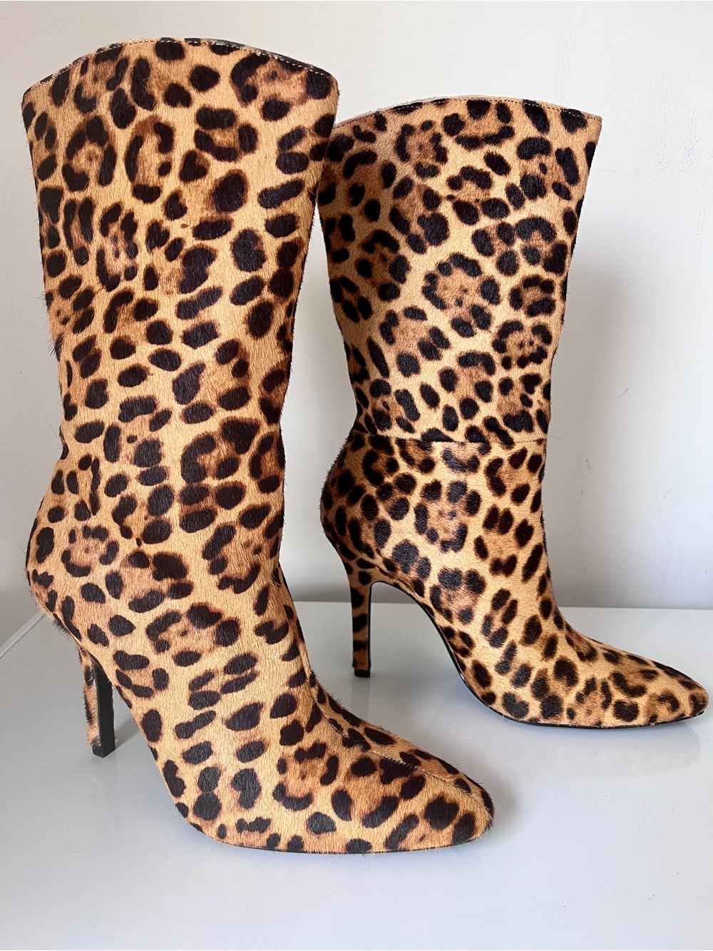 Zara Leopard Calf Hair Mid-Calf Boots NWOT Animal Print Stiletto MobWife US 8